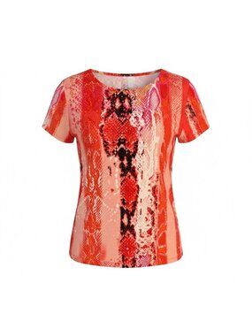 Worthington Woman 1X Multicolor Orange Black Animal Print Short Sleeve Blouse